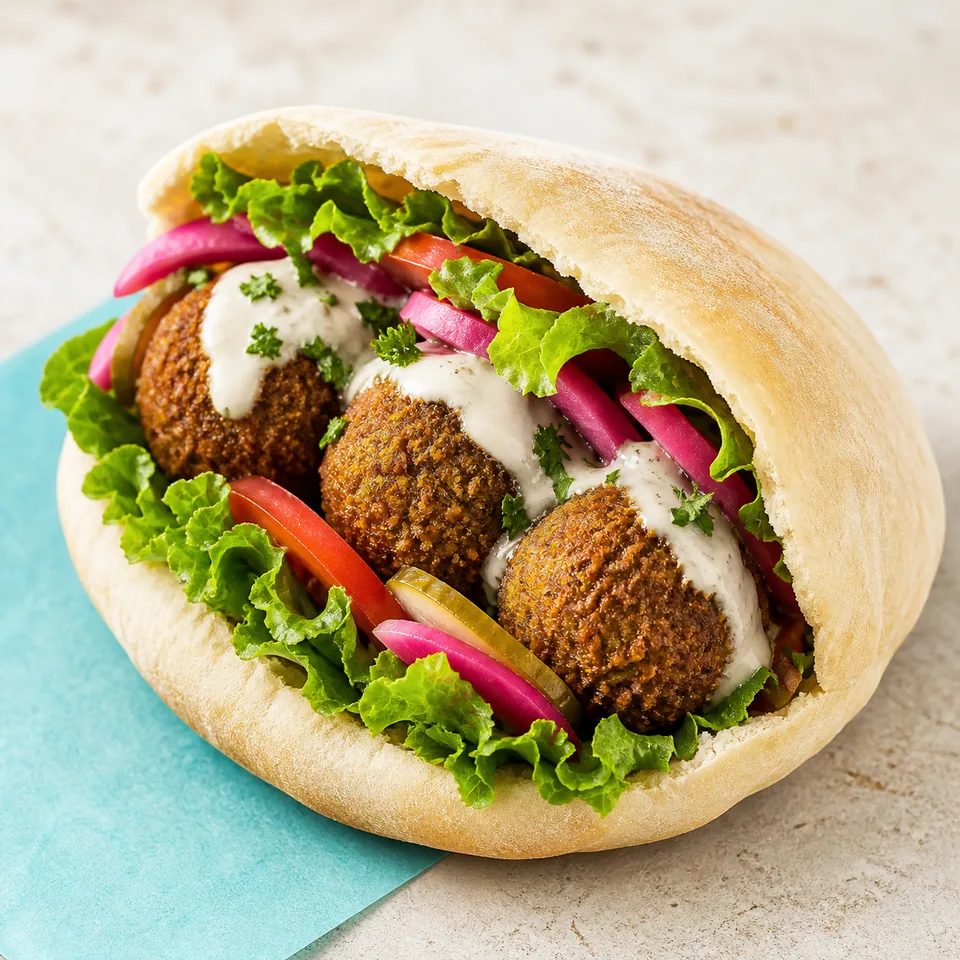 Falafel sourdough pita with fresh salad